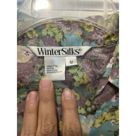 Women's Size Medium Multi Color Floral Button Down Cotton Shirt Western Pearl - Picture 3 of 4